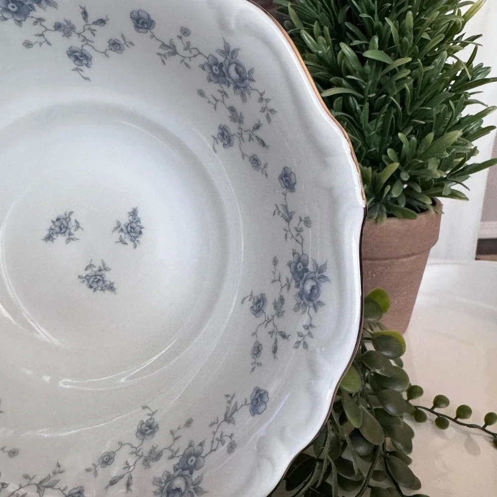 Johann Haviland Blue Garland Serving Bowl Scalloped Gold Trim Fine China 8.25in
